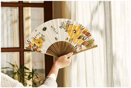 Korean traditional fan yellow flower